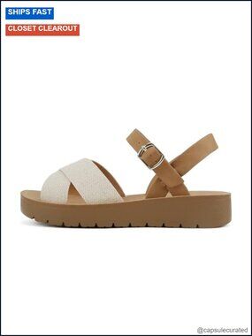 Flat Sandals Platform Ankle Buckle Criss Cross Straps Vegan Leather